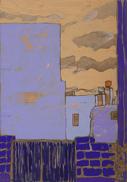 mur bleu- 21x30 - gouache